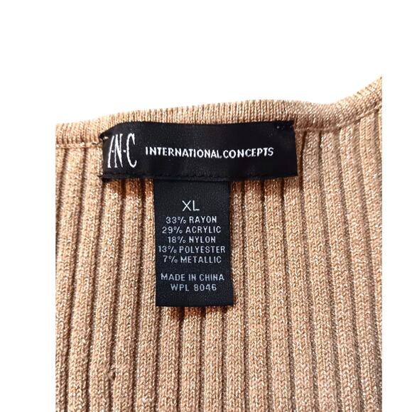 INC Knit Pullover Top Sweater XL Gold Metallic VNeck Event Career Office Holiday - Picture 5 of 8
